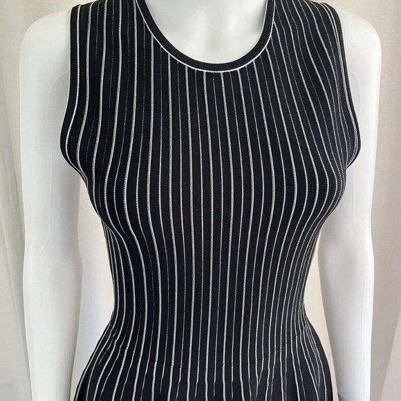 Theory Structured Shell Lustrate Black White Stripe A-Line Dress - Picture 4 of 11